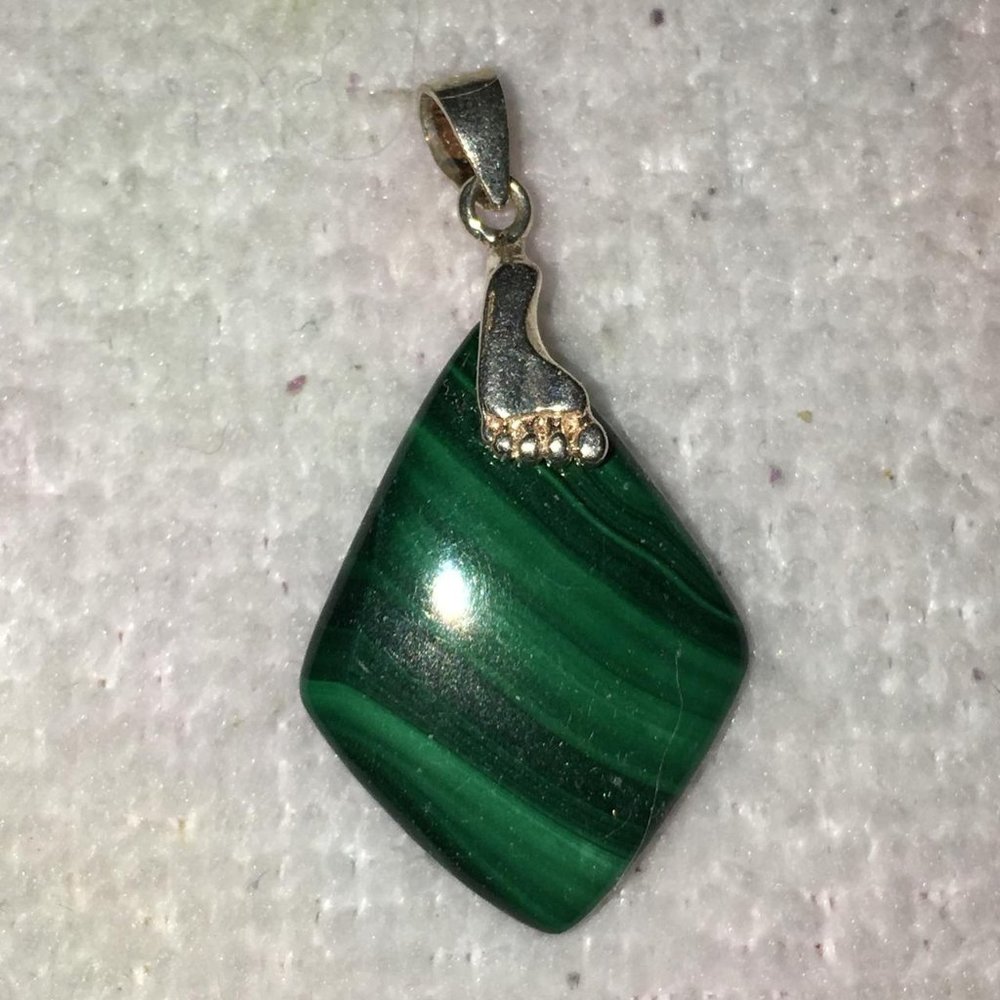 Malachite Diamond Pendant with Foot Bail